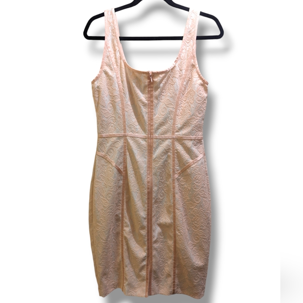 Cache Vintage Pink & White Lace Sheath Dress Sleeveless Scoop Neck Satin Trim- 8 - Picture 4 of 12